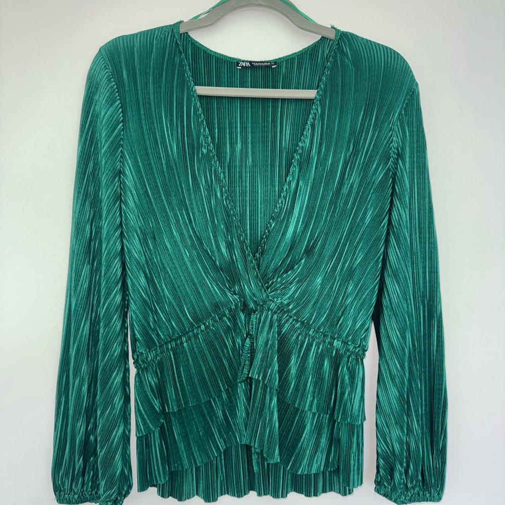 Zara Green Pleated Blouse